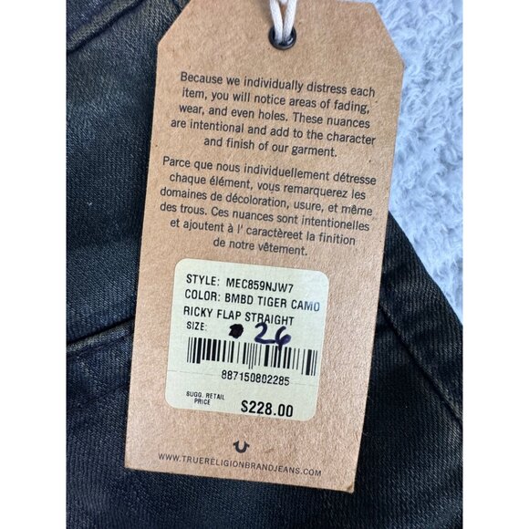 Vtg True Religion Mens Ricky Flap Straight Tiger Camo Jeans Size 26 NWT USA Made - Picture 6 of 16